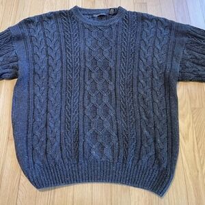 Vintage Structure Knit Textured Coogi-Like Short Acrylic Sweater Black XL
